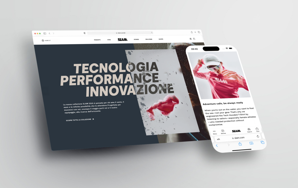 SLAM_SS25-1 Web design campagna abbigliamento mobile e desktop