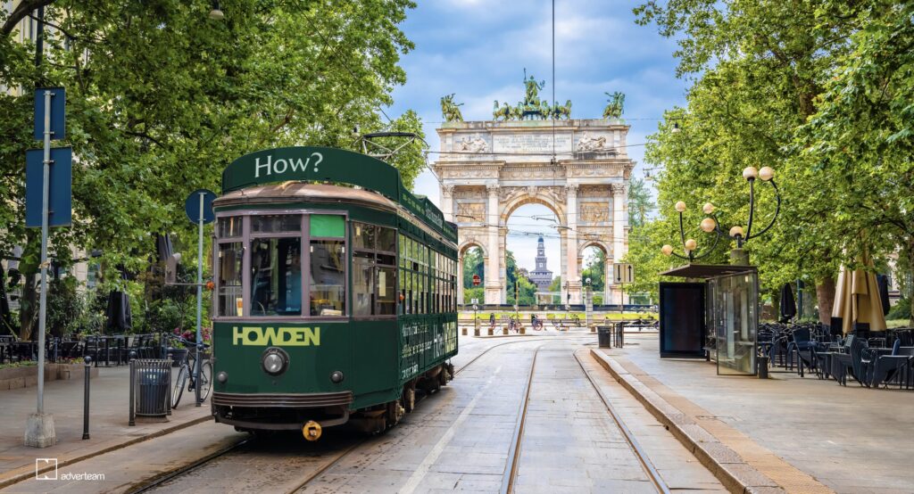 Howden adv 5 Adv Howden Tram brandizzato Howden in giro per Milano
