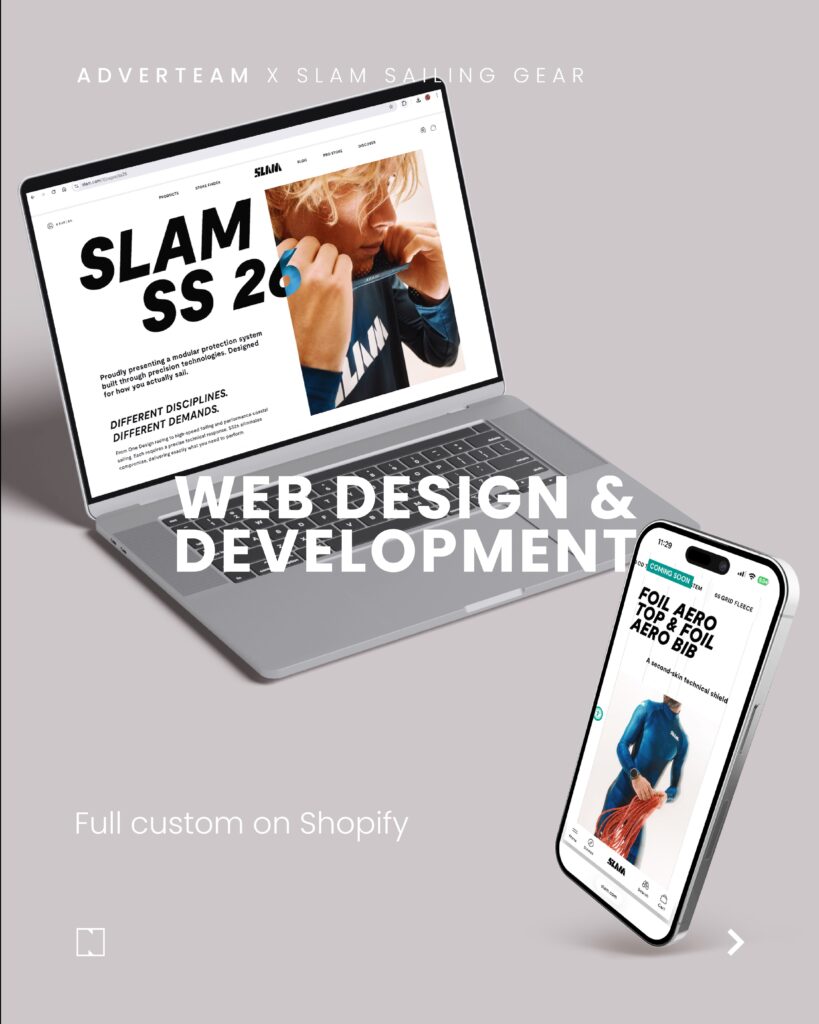 SLAM 15 Mockup che mostra la pagina di collezione SS26 da desktop e mobile